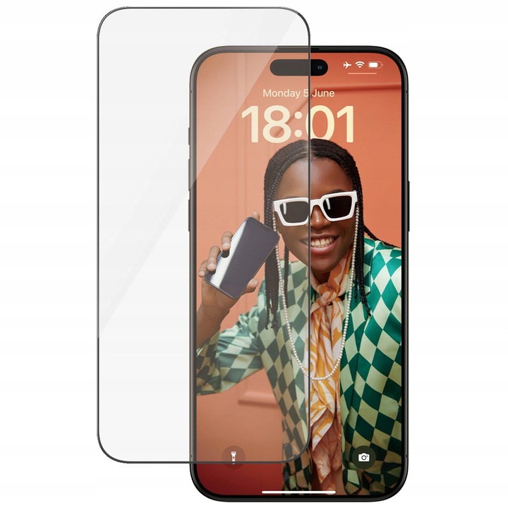 Folie protectie pentru Iphone 15 Pro Max, PanzerGlass, Sticla, Rama neagra, Transparent