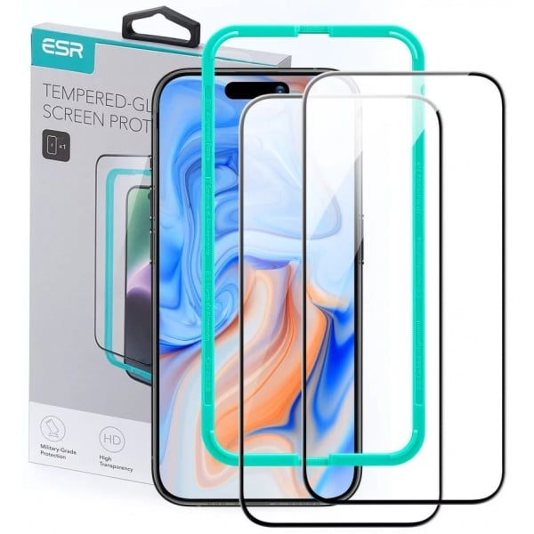 Set 2 x Folie Sticla Securizata Esr Shield Full Cover Compatibila Cu iPhone 15, Aplicator Inclus