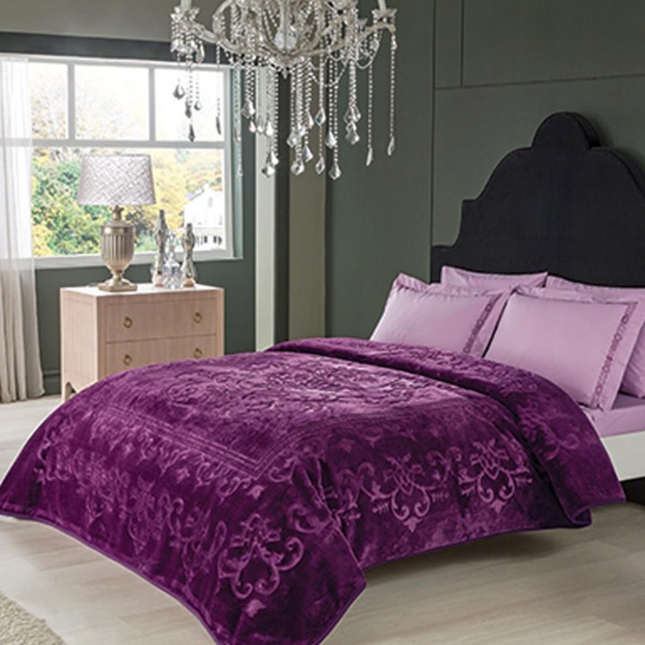 Одеяло за 2 души, TAC, Emboss Camilla, лилаво, 220x240 см