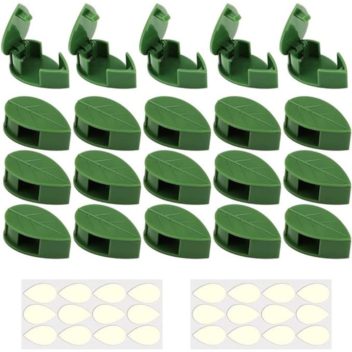 50 db-os növényrögzítő kapcsos készlet, Cafuneplus®, Öntapadó, 3 x 2 x 1,1 cm, zöld