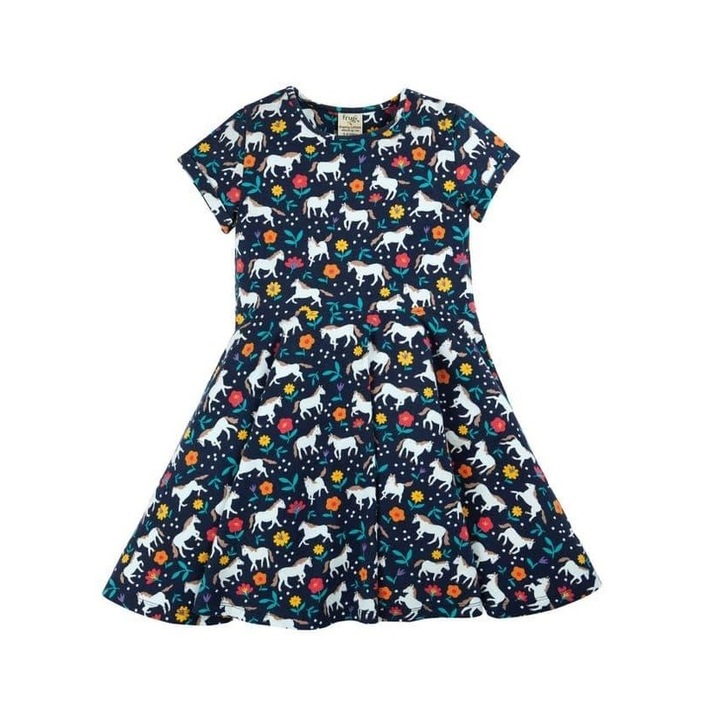 Rochie Skater, ”calutii printre flori”, bumbac organic, multicolor, fete, Multicolor