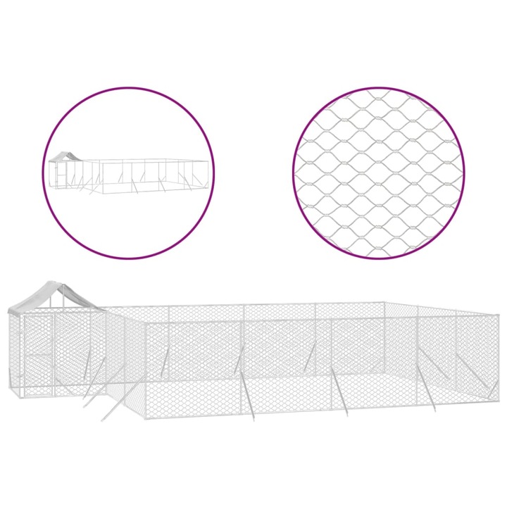 VidaXL ezüstszínű horganyzott acél kutyakennel tetővel 10x6x2,5 m 3190472