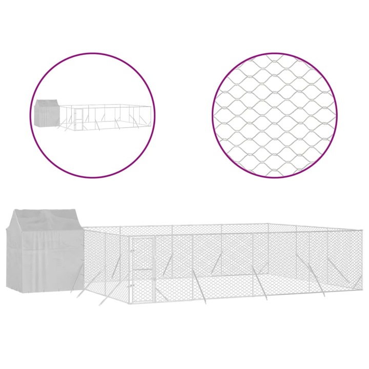 VidaXL ezüstszínű horganyzott acél kutyakennel tetővel 10x6x2,5 m 3190480