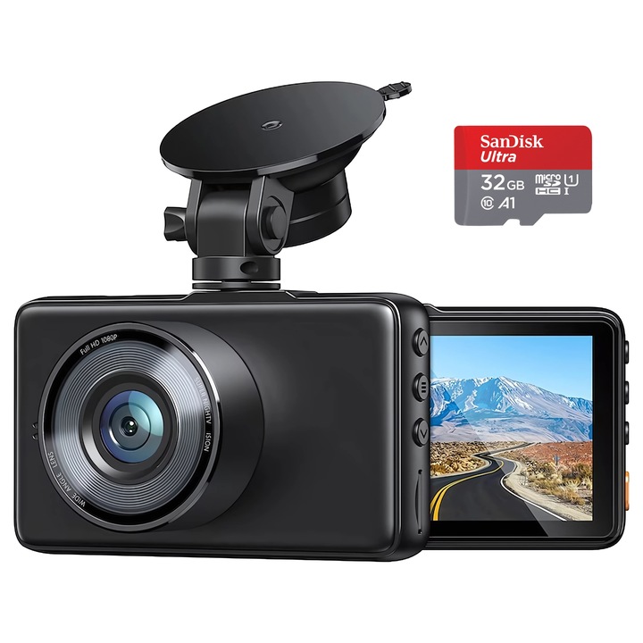 Camera Auto de Bord DVR, SeveShop®, Full HD 1080P, Unghi Ultra-Larg de 170°, Display 3", Night Vision, Camera Auto cu Loop Recording, G-Sensor, Detectare Miscare, Camera Bord cu Inregistrare Video de Inalta Rezolutie, Memorie SD pana la 128GB, Negru