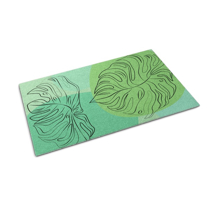 Bejárati szőnyeg, Tulup, Monstera levelek, Zöld, 60 cm x 40 cm, 0000077575