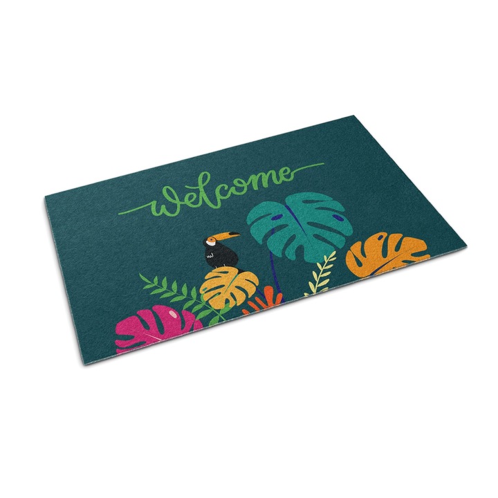 Bejárati szőnyeg, Tulup, Trópusi fogadtatás, Zöld, 60 cm x 40 cm, 0000088018