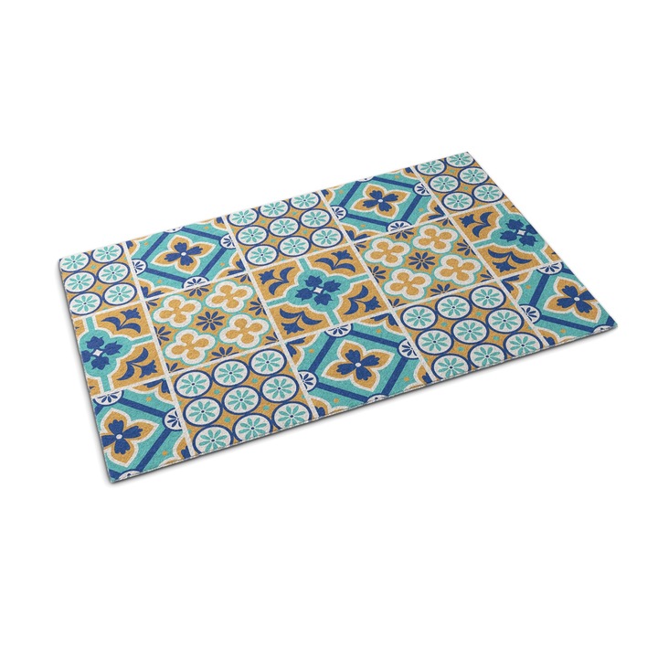 Bejárati szőnyeg, Tulup, Geometriai minták, Kék, 150 cm x 100 cm, 010650710030000020946