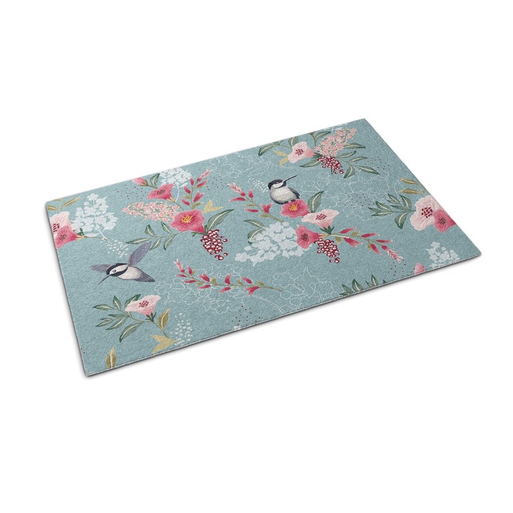 Bejárati szőnyeg, Tulup, Virág madarak, Rózsaszín, 60 cm x 40 cm, 0000077450