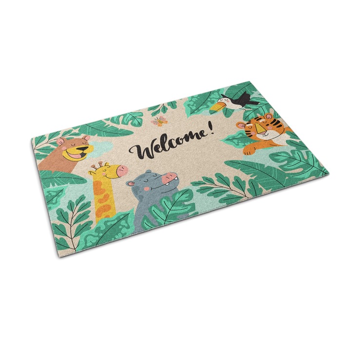 Bejárati szőnyeg, Tulup, Üdvözöljük az állatokat, Bézs, 60 cm x 40 cm, 0000088097