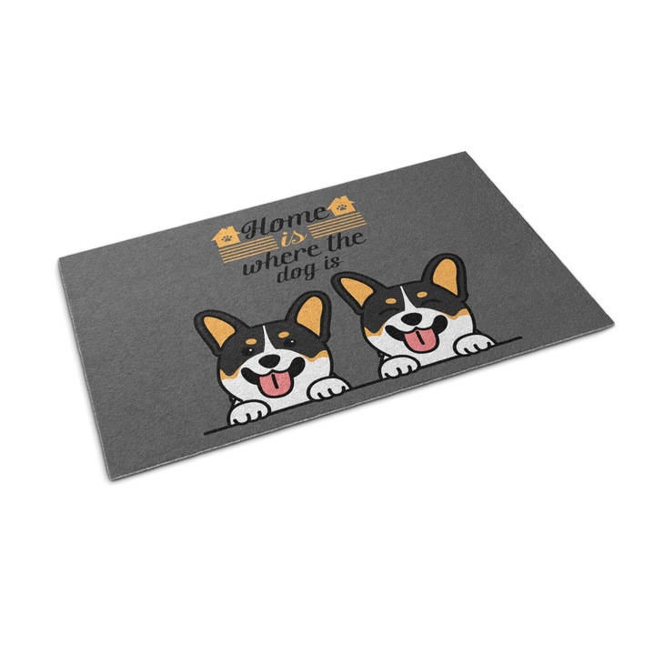 Bejárati szőnyeg, Tulup, helló kutyák, Szürke, 60 cm x 40 cm, 0000088099