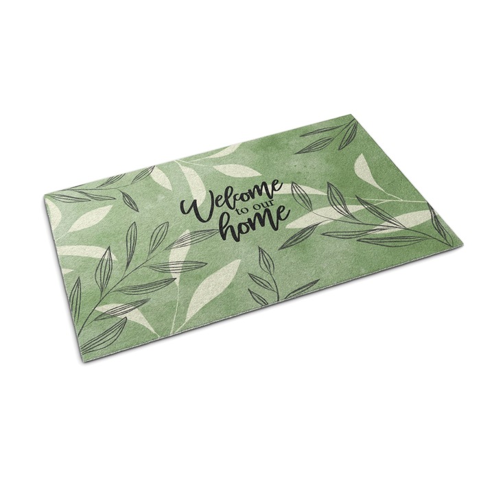 Bejárati szőnyeg, Tulup, Üdv itthon, Zöld, 90 cm x 60 cm, 010650710020000088132