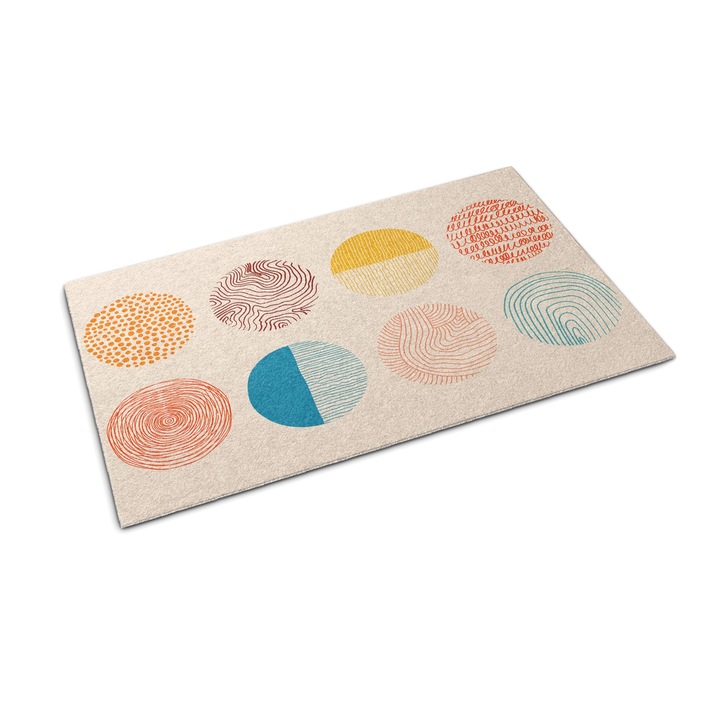 Bejárati szőnyeg, Tulup, Körök vonalak, Bézs, 60 cm x 40 cm, 0000077536