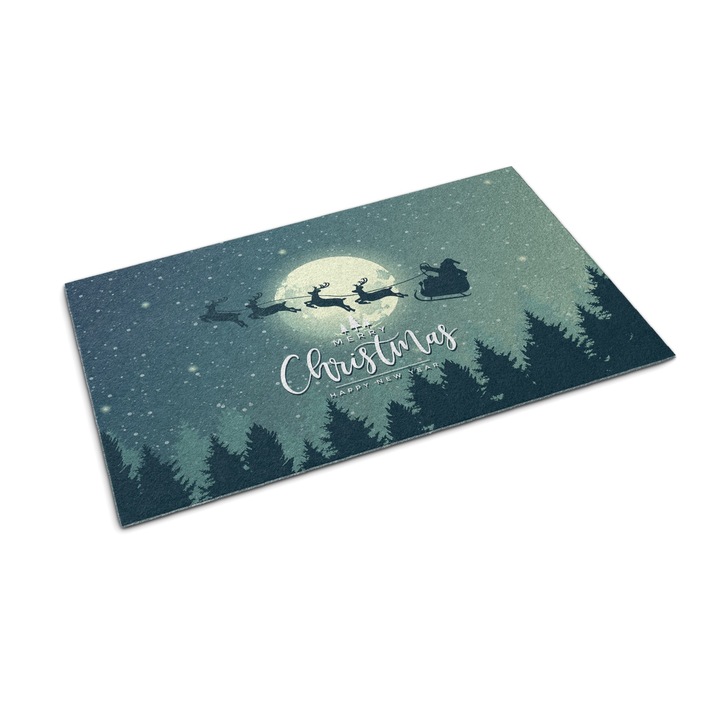 Bejárati szőnyeg, Tulup, Mikulás Mikulás karácsony, Zöld, 60 cm x 40 cm, 010650710010000088185