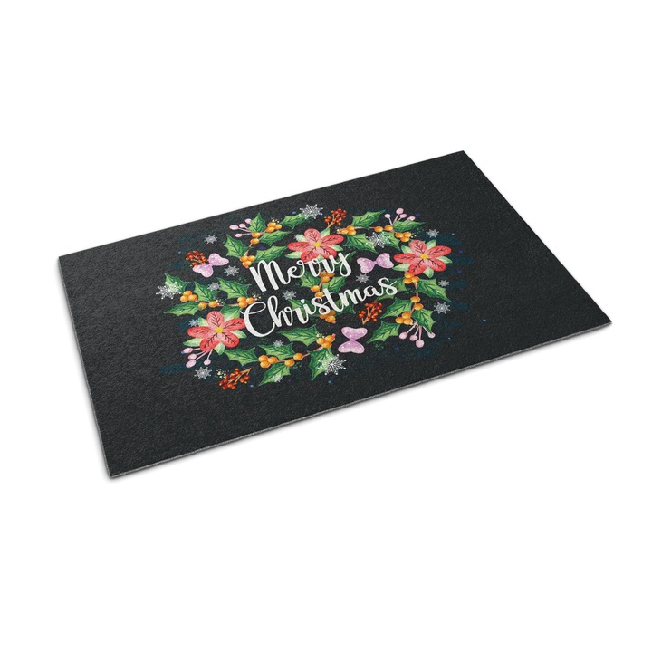 Bejárati szőnyeg, Tulup, Boldog ünnepeket karácsony, Zöld, 60 cm x 40 cm, 010650710010000088188