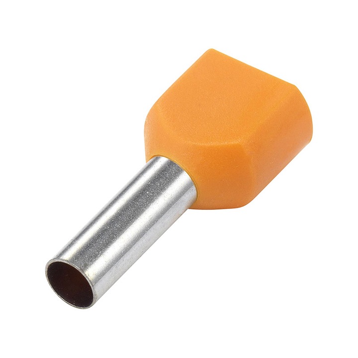 Set 100 bucati pini terminali dubli izolati, E-LOCKS, tip TE4012, ferule 2 x 4,00 mm2, galbeni