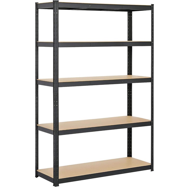 Raft metalic Premium 1800x900x400 mm (HxLxl), lacuit negru cu 5 polite MDF, 875 kg, montaj fara surub, PLUS