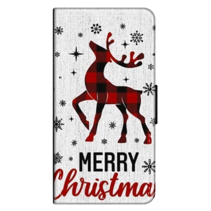 Персонализирана HQPrint корица-книга за Samsung Galaxy A03, модел Merry Christmas Reindeer #1, многоцветна, S1D1M0049