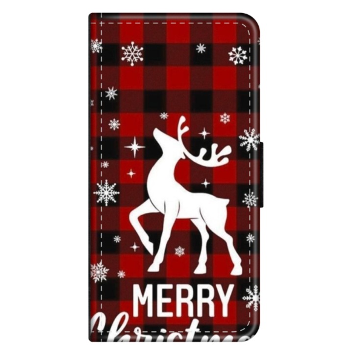 Husa personalizata tip carte HQPrint pentru Samsung Galaxy A03s, model Merry Christmas Reindeer #2, multicolor, S1D1M0050