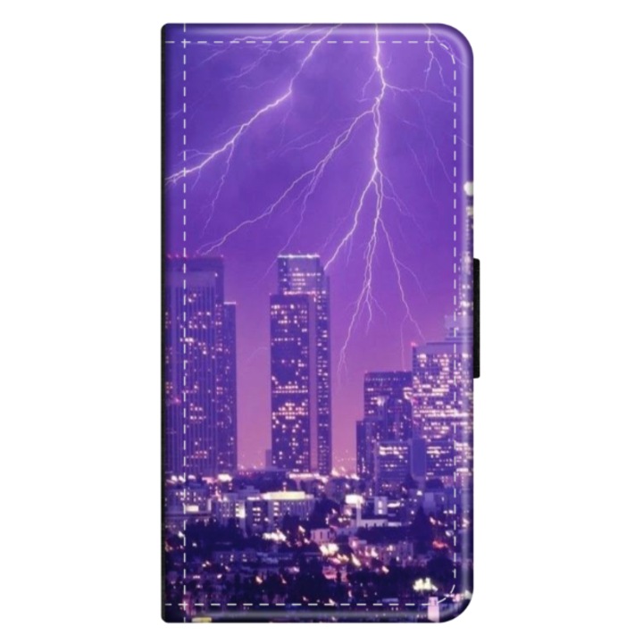 Персонализиран калъф книга HQPrint за Samsung Galaxy A03, модел Purple Lightning, многоцветен, S1D1M0354