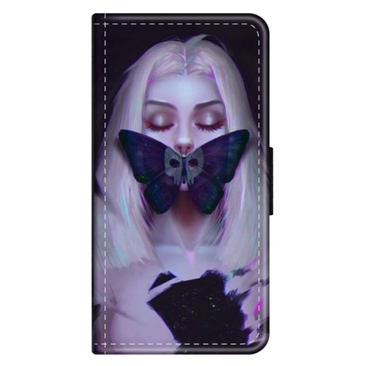 Husa personalizata tip carte HQPrint pentru Samsung Galaxy A40, model Butterfly Mouth #1, multicolor, S1D1M0351