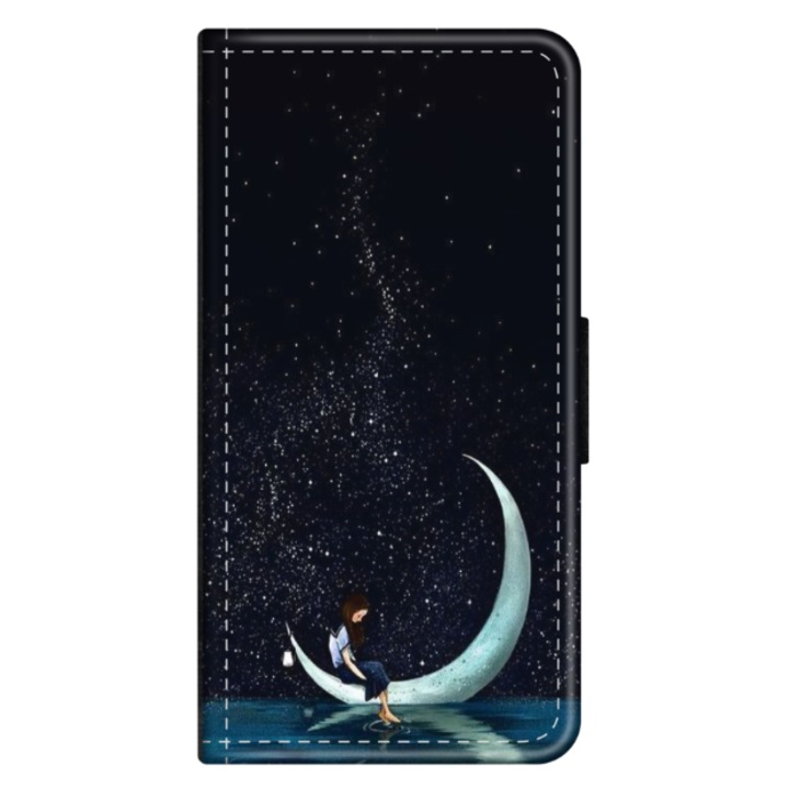 Персонализиран калъф книга HQPrint за Samsung Galaxy A03, модел Moon Fishing, многоцветен, S1D1M0270