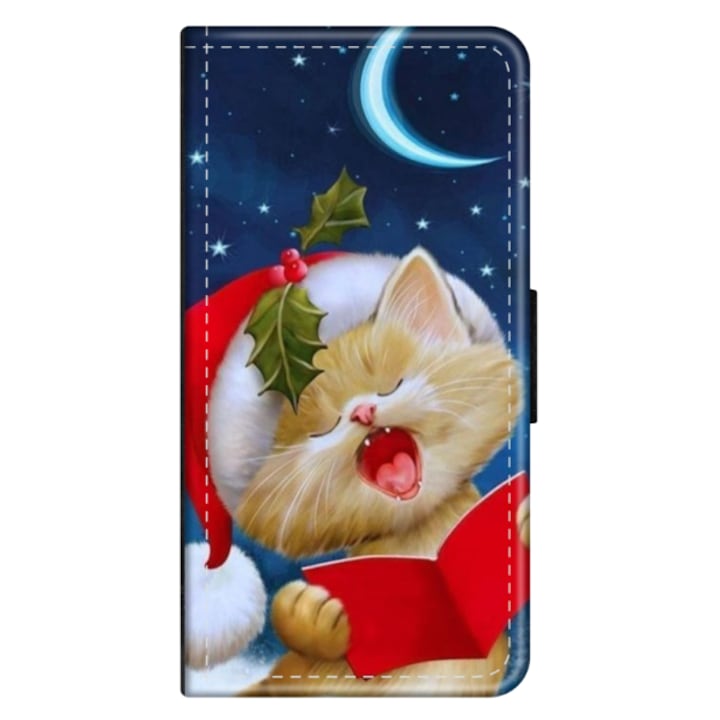 Персонализиран калъф книга HQPrint за Samsung Galaxy A32, модел Christmas Cat, многоцветен, S1D1M0048