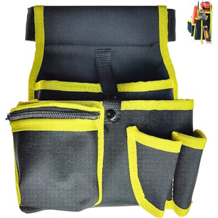 Organizator pentru scule cu centura, Cersaty, Poliester, Negru/Galben
