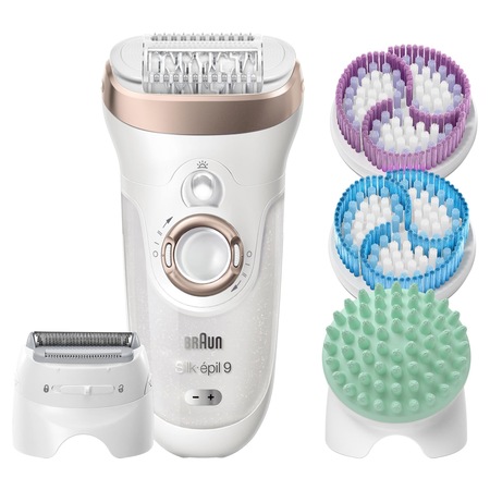 Epilator Braun SE9-961V Wet&Dry SkinSpa Legs&Body, 40 de pensete, acumulator, 12 accesorii, Alb/Auriu