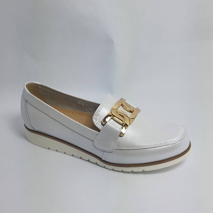 Pantofi dama, Higo, Piele naturala, Alb, Alb/Auriu