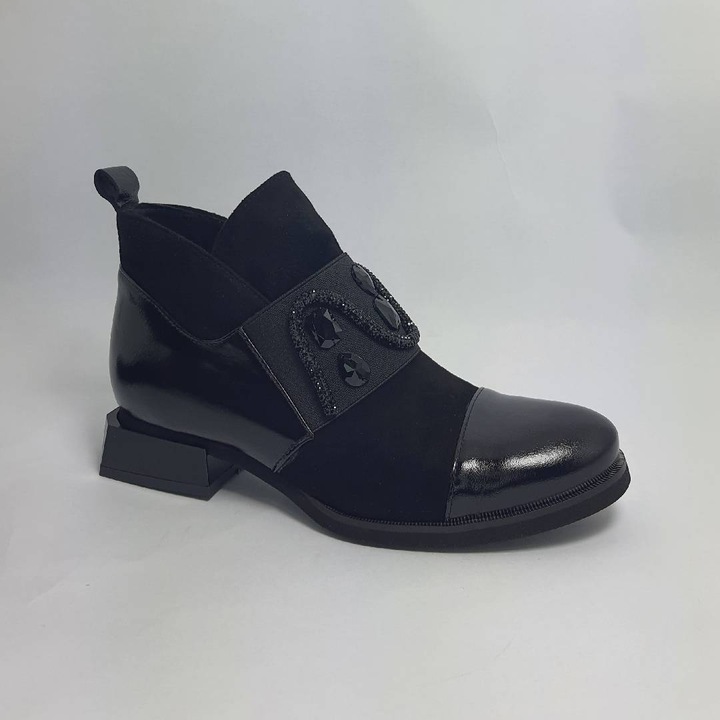 Botine dama Higo din piele naturala, Negru, 37