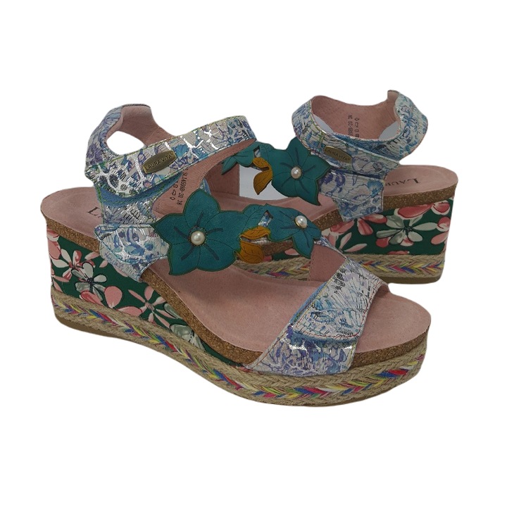 Sandale cu platforma pentru dama din piele naturala, Laura Vita, Multicolor, Multicolor