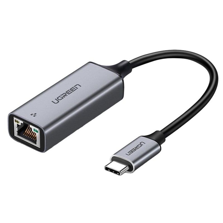 Хъб, UGREEN, Алуминий, USB-C/RJ45, 10 см, Сив