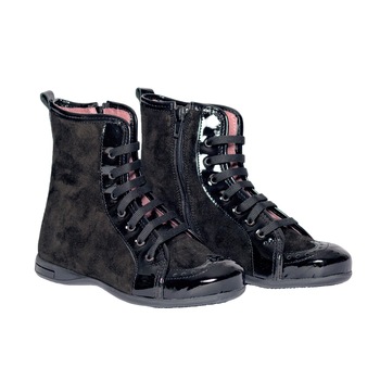 Ghete scoala fete, PJ Shoes, Mona02, cu sireturi si fermoar, negru Ghete scoala fete, PJ Shoes, Mona02, cu sireturi si fermoar, negru