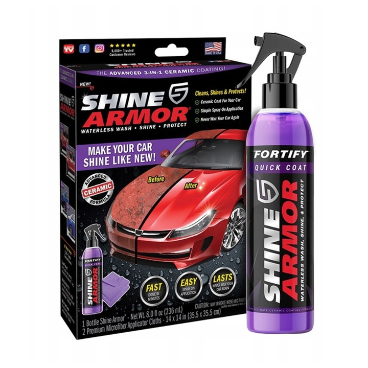 Комплект за полиране на автомобили Alista Home 1x Shine Armor течна вакса, Включена специална кърпа