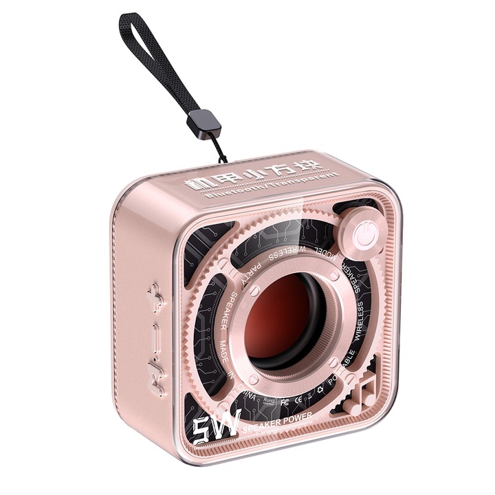 Преносим високоговорител Fbirddek™ DW12, Безжичен, 5W, Bluetooth, USB C, IPX7, Радио, Розов