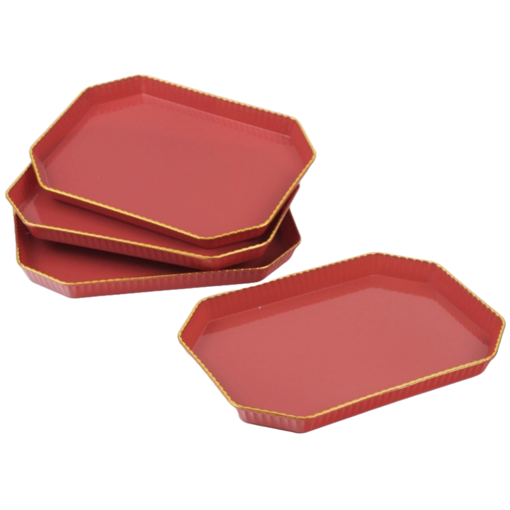 Set 4 platouri servire, Dreptunghi, rosu, 20.5x14.8x1.7 cm