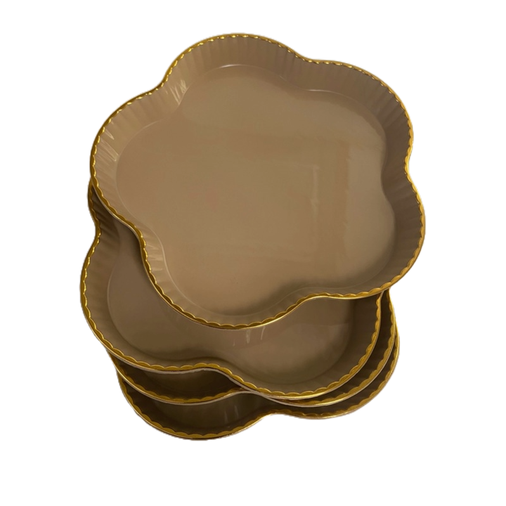 Set 4 platouri servire, Floare, Crem, 15x15x2 cm