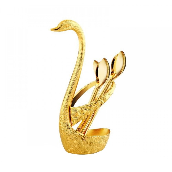 Комплект 6 лъжици с поставка Lebada, Luxury Gold, 14 см, A13834