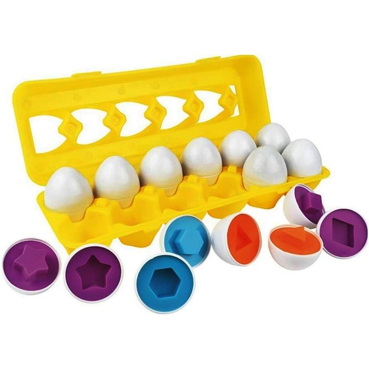 Set de sortare forme, QttvbTna, Non-toxic, Plastic, 6x4cm, 12 oua, 0-3 ani