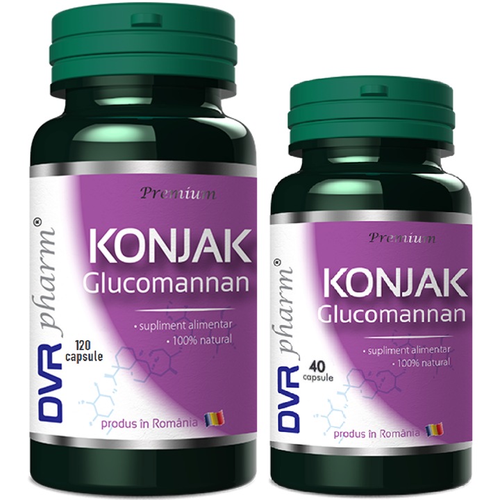 Pachet Konjak (Glucomannan + Crusin), controlul greutatii si scaderea glicemiei, "cura 20zile", 2 flacoane, 160 capsule, DVR Pharm