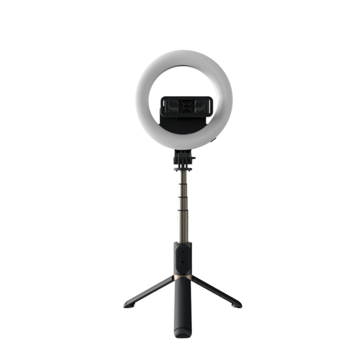 Selfie Stick Stabil cu Lampa Circulara, 80cm, C1441, Black
