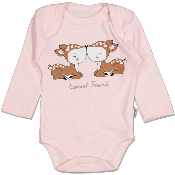 Body fete, Puan Baby, cu caprioare - Special friends, bumbac, Roz, Roz