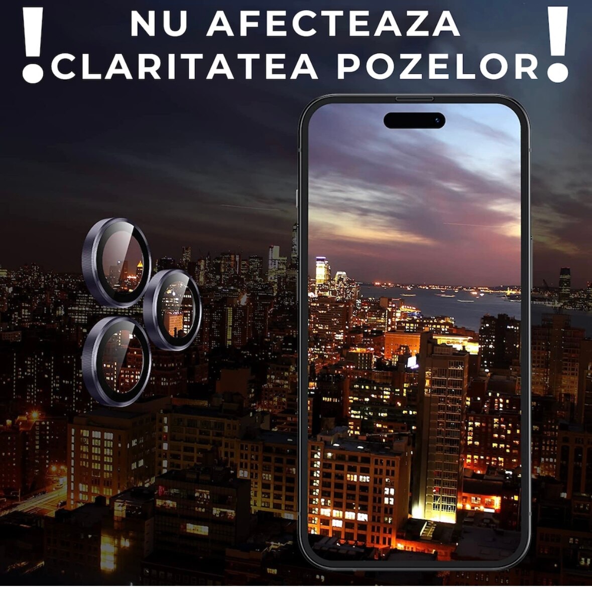 Set Lentile de Protectie pentru Camera Foto compatibile cu Apple Iphone 14 Pro/14 Pro Max, Sticla Securizata 9H, Easy Application, Mov