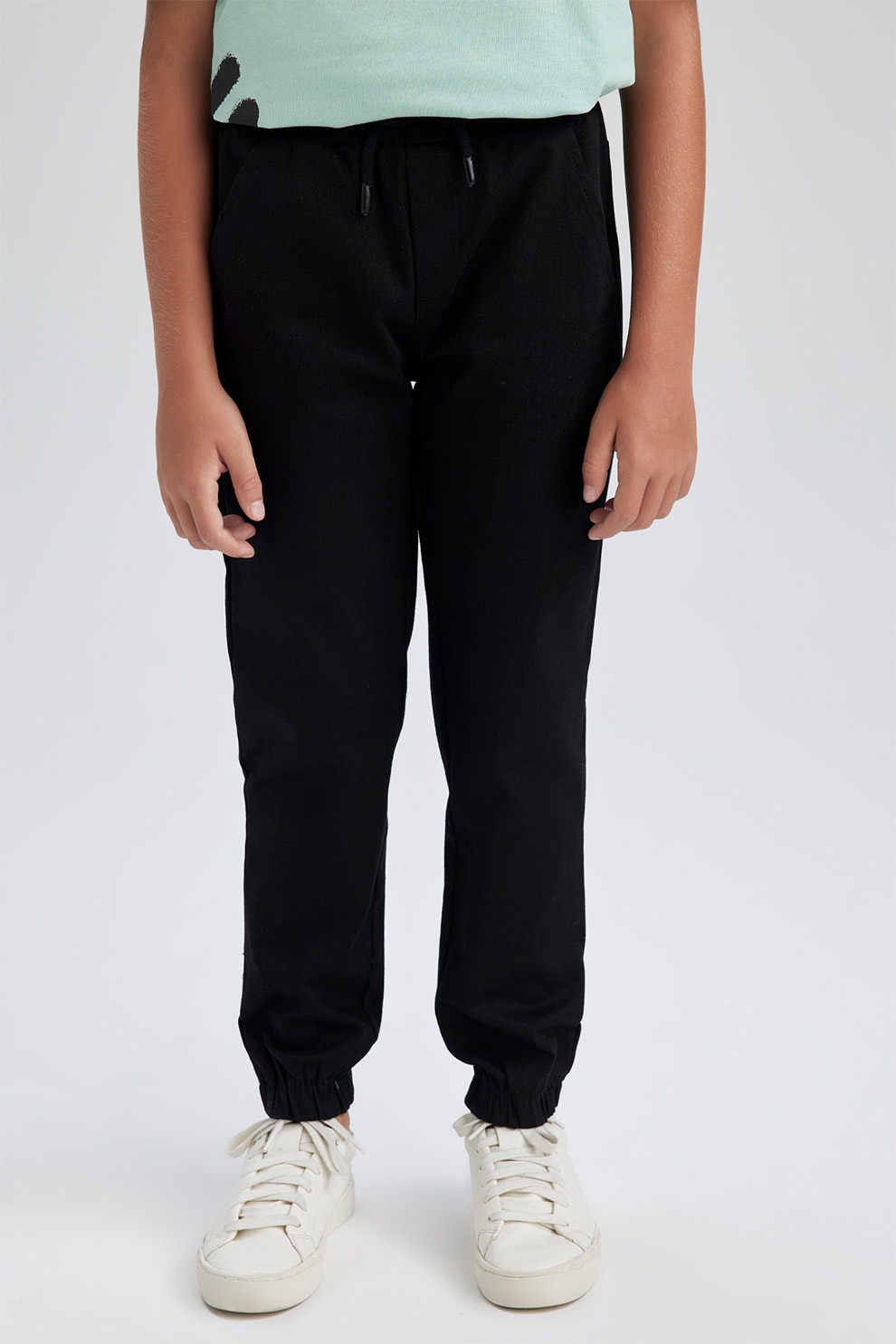 DeFacto, Pantaloni sport din amestec de bumbac cu snur, Negru, 128