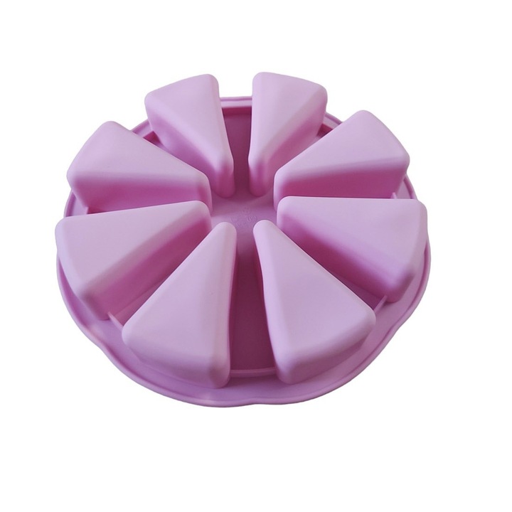 Forma silicon pentru prajituri, Felii de Pizza, 8 cavitati, Roz, 27 cm, 477COF