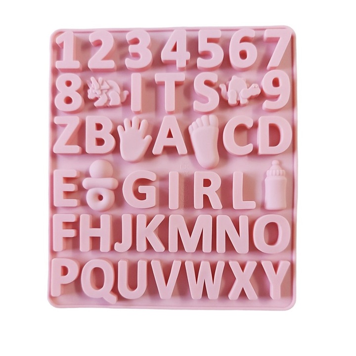 Forma silicon cu Cifre, Litere, Piciorus, Manuta, Biberon, Dinozaur, Suzeta, Portocaliu, 21 cm, 492COF