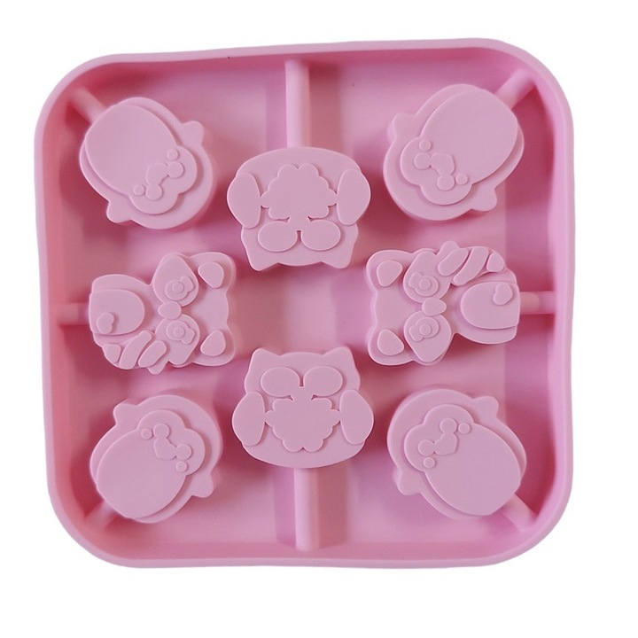 Силиконова форма за шоколадови близалки или захарни близалки, Буните, 8 кухини, Розова, 21 см, 497COF