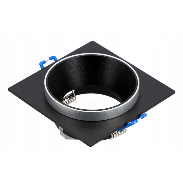 Lampa cu halogen incorporabila pentru tavan, cu soclu GU10, iluminare reglabila, design patrat, negru/argintiu