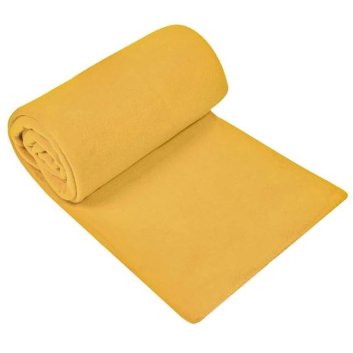 Patura fleece, pentru doua persoane de culoare Galben Mustar, 220x240cm