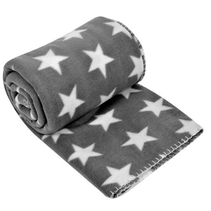 Patura fleece, pentru o persoana, 220x150cm, Gri cu imprimeu stelute